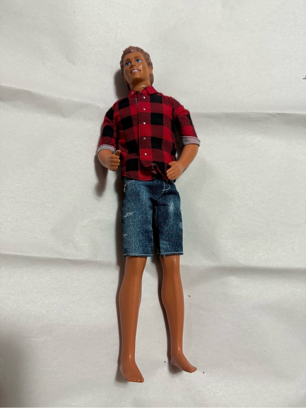 Barbie Ken Doll in Red & Black Plaid Shirt with Blue Denim Shorts